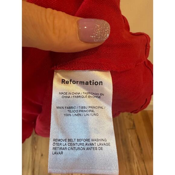 Reformation 100% Linen Red Zipper Smock Puffy Sleeve Sweetheart Neck Dress Sz 0 - Picture 6 of 12
